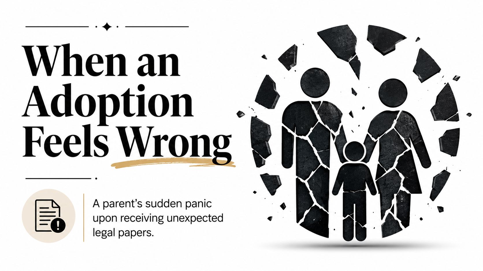 A graphic illustration of a broken family symbol, representing the distress of facing contested adoption legal papers.